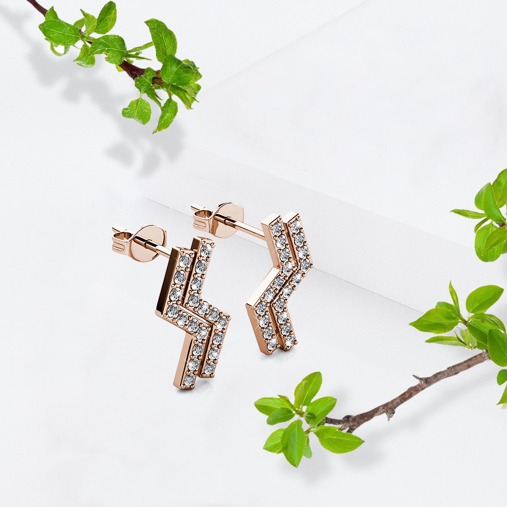 Zigzag Rose Gold Stud Earrings Embellished with Swarovski crystals