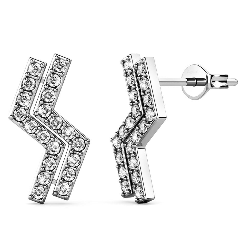 Zigzag White Gold Stud Earrings Embellished with Swarovski¬Æ crystals
