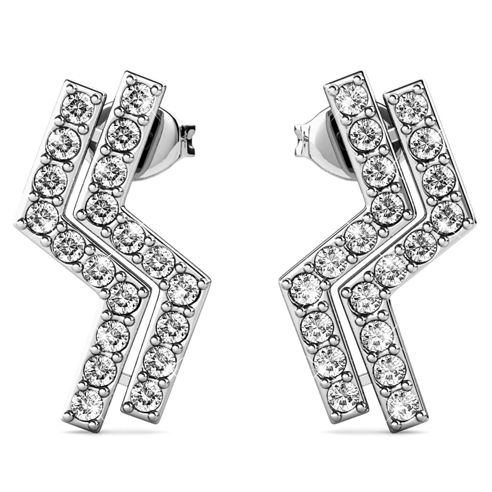 Zigzag White Gold Stud Earrings Embellished with Swarovski¬Æ crystals