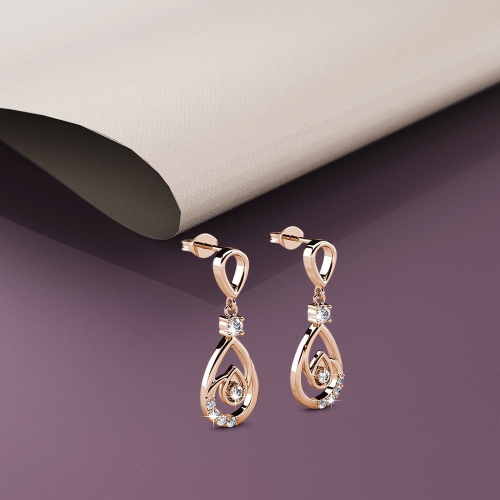 Periwinkle Teardrop Earrings Embellished with Crystals from Swarovski¬Æ in Rose Gold