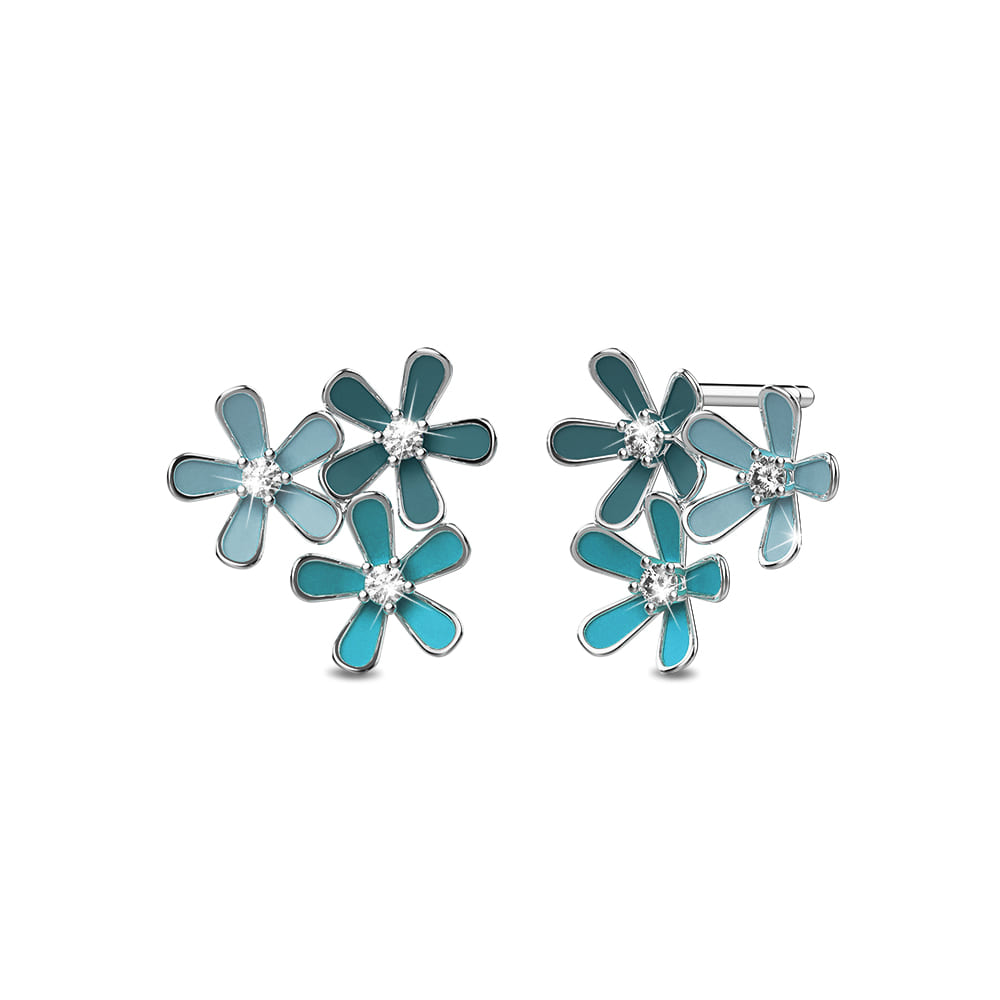 Forget Me Not Bloom Silver Stud Earrings Embellished with Swarovski Crystals