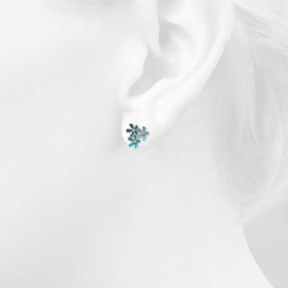 Forget Me Not Bloom Silver Stud Earrings Embellished with Swarovski Crystals