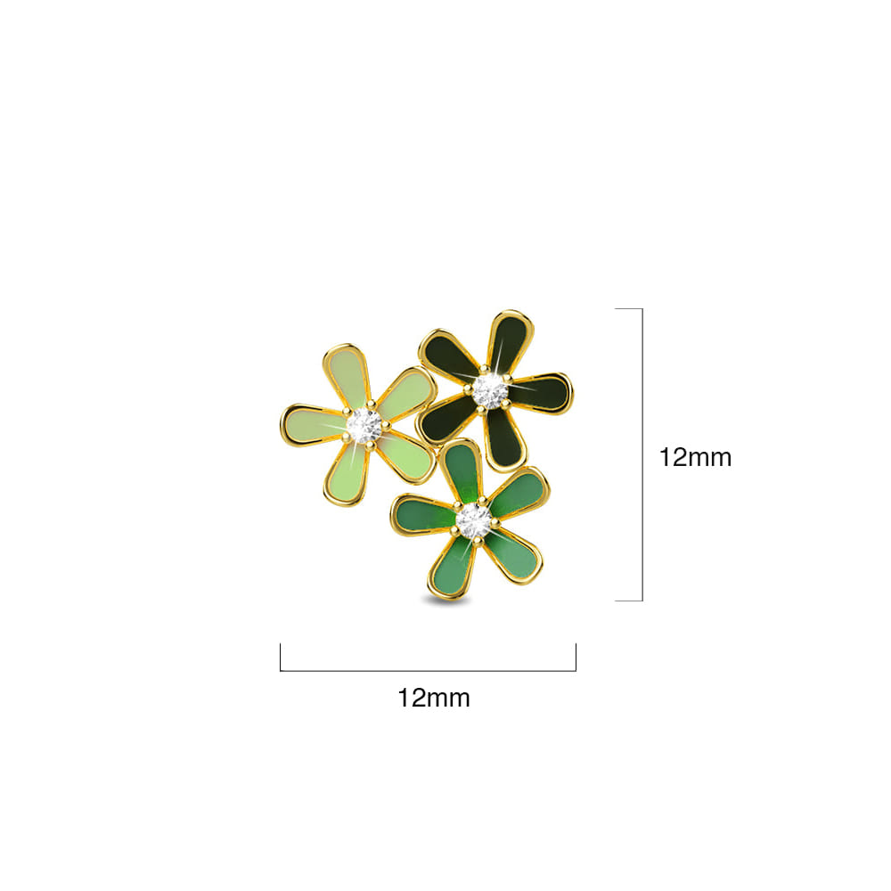 Green Quinate Bloom Gold Stud Earrings Embellished with Swarovski Crystals