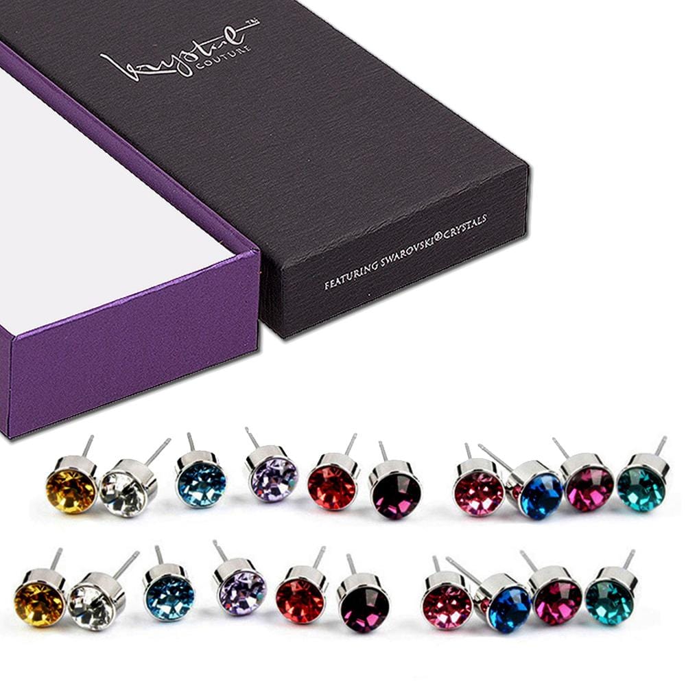 Boxed 10 Pairs Multi-Colour Stud Set Embellished with Swarovski  crystals
