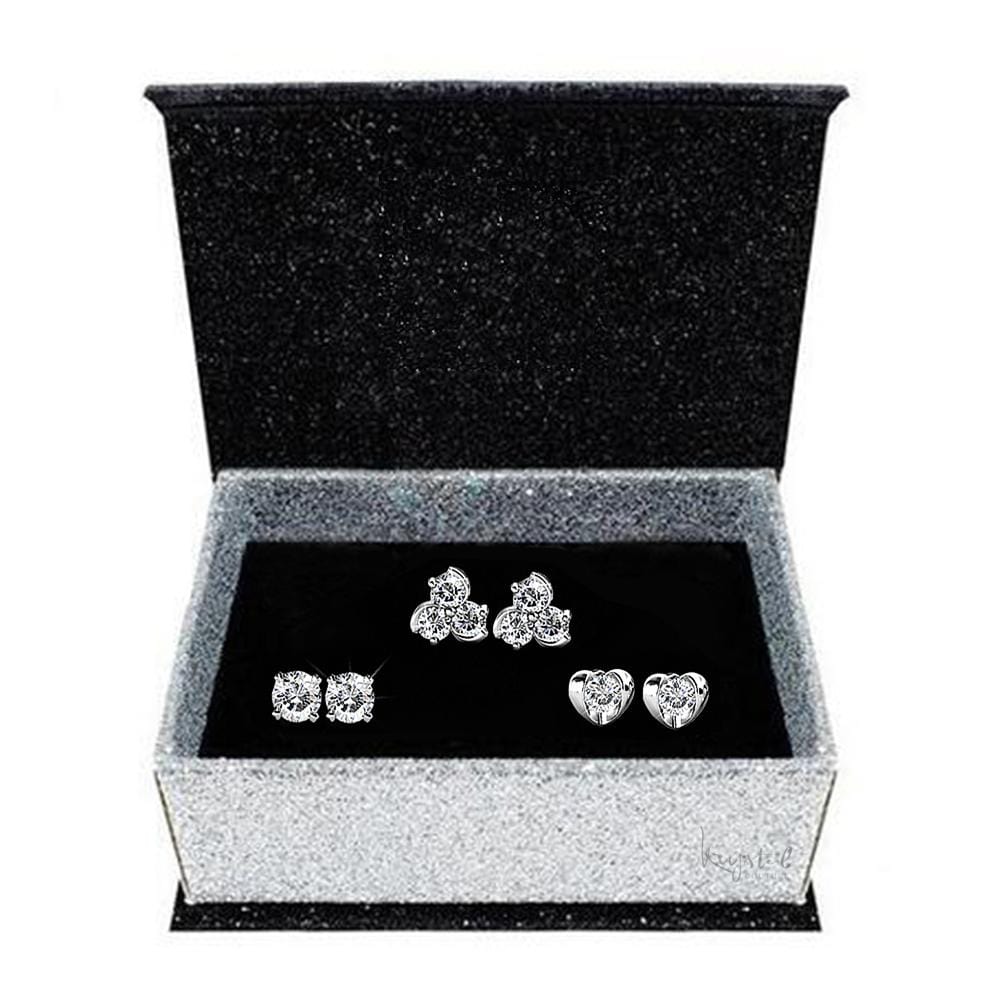 Boxed 3 Pairs Stud Earrings Set Embellished with Swarovski crystals - Brilliant Co