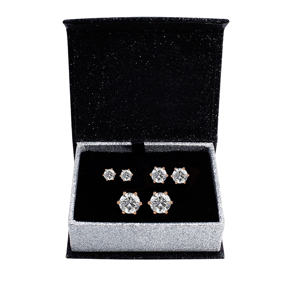 Boxed 3 Pairs Stud Earrings Set Embellished with Swarovski crystals in Rose Gold