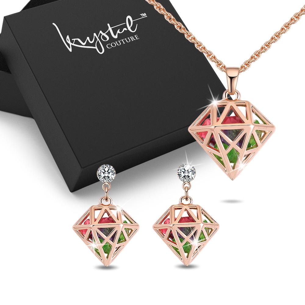 Boxed Colourful Diamond Necklace and Earrings Set