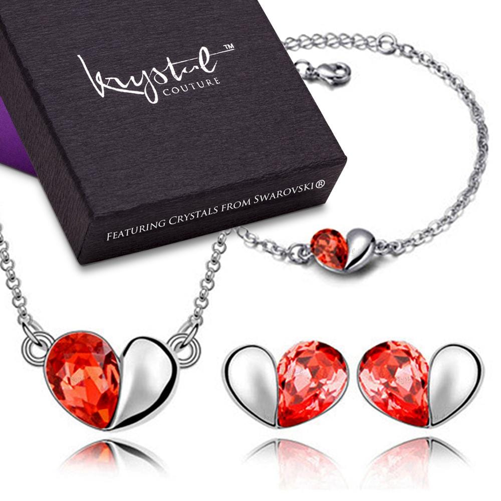 Heart 2 Heart Bracelet, Necklace and Earrings Set Embellished with Swarovski crystals - Brilliant Co