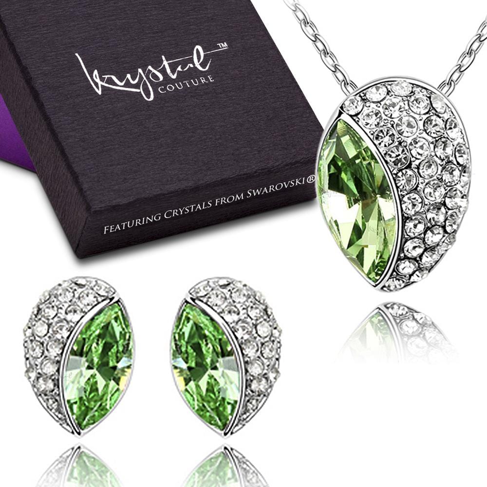 Avocado Necklace and Earrings Set Embellished with Swarovski crystals - Brilliant Co