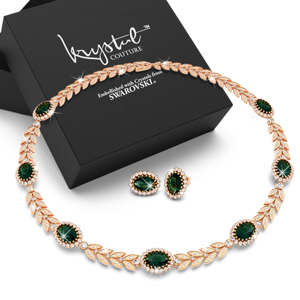 Boxed Georgina Necklace and Earrings Set Emerald Embellished with Swarovski  crystals