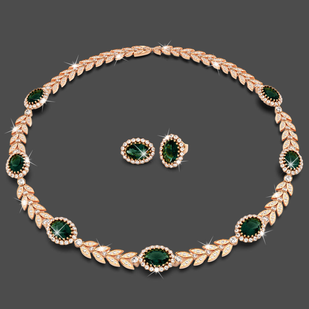 Boxed Georgina Necklace and Earrings Set Emerald Embellished with Swarovski  crystals