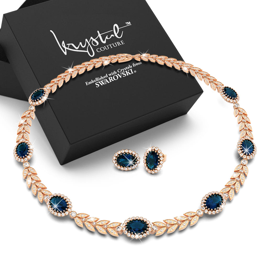 Boxed Georgina Necklace and Earrings Set Sapphire Embellished with Swarovski  crystals