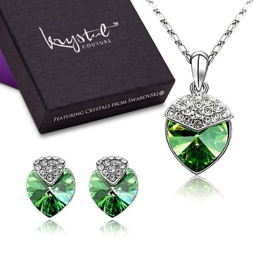 Evergreen Heart Necklace and Earrings Set Embellished with Swarovski crystals - Brilliant Co