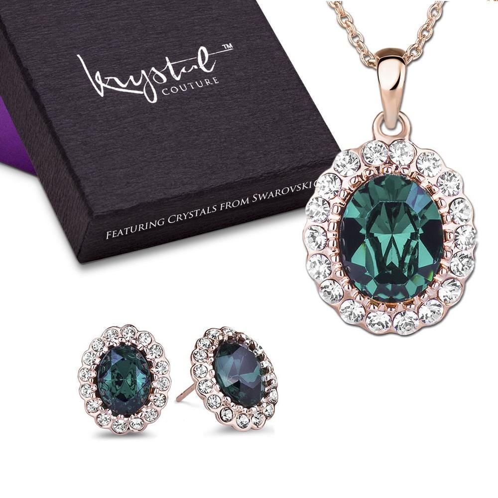 Boxed Gina Emerald Pendant and Earrings Set Embellished with Swarovski crystals - Brilliant Co