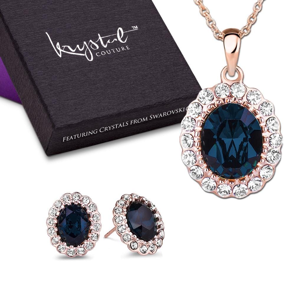 Gina Sapphire Pendant and Earrings Set Embellished with Swarovski crystals - Brilliant Co
