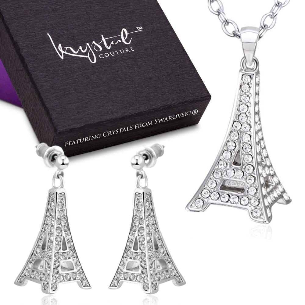 The Eiffel Tower Necklace & Earrings Set Featuring Crystals From Swarovski - Brilliant Co