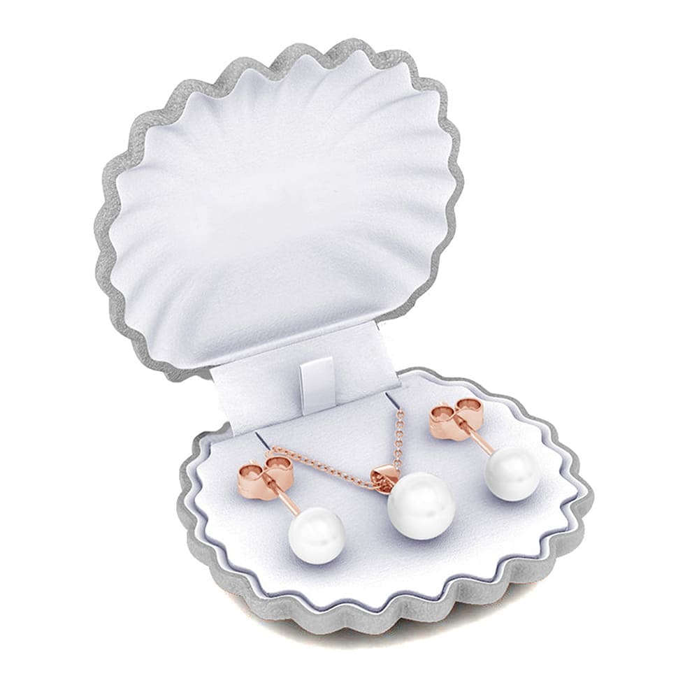 Boxed Pearl Set Embellished with Swarovski crystals in Rose Gold