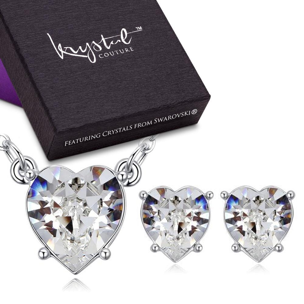 Boxed Heart Dazzle Necklace And Earrings Set Embellished with Swarovski crystals - Brilliant Co