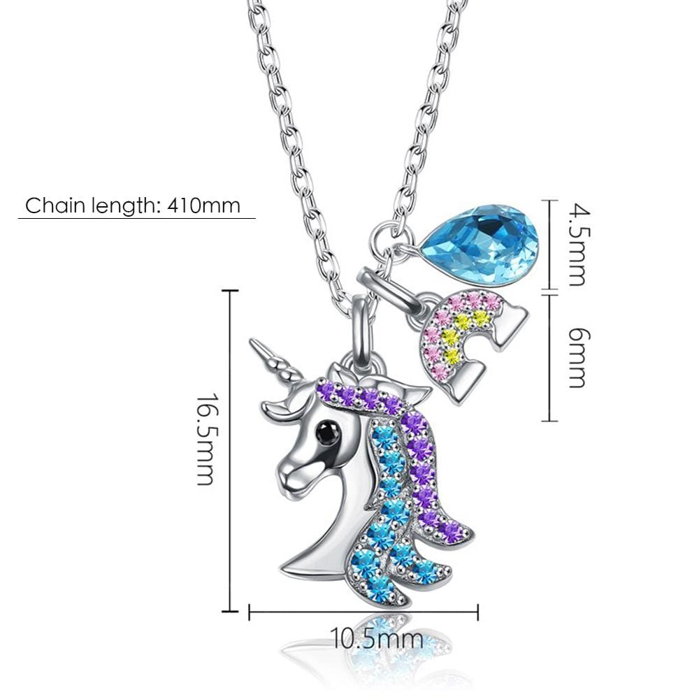 Unicorn With Blue Crystal And Rainbow Pendants Necklace Embellished With Swarovski Crystals