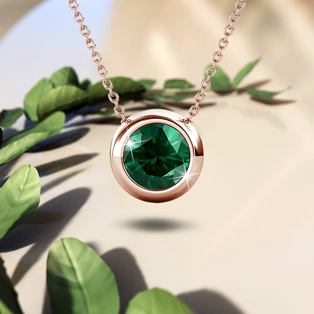Opulence Pendant Necklace Embellished with Ruby Swarovski crystals in Rose Gold