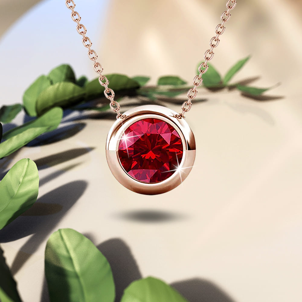 Opulence Pendant Necklace Embellished with Ruby Swarovski crystals in Rose Gold