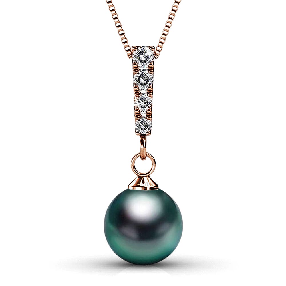 Lustrous Pendant Necklace Embellished with Swarovski Crystal Iridescent Tahitian Look Pearls