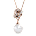 Flower Blush Necklace Embellished with Swarovski Pearls in Rose Gold