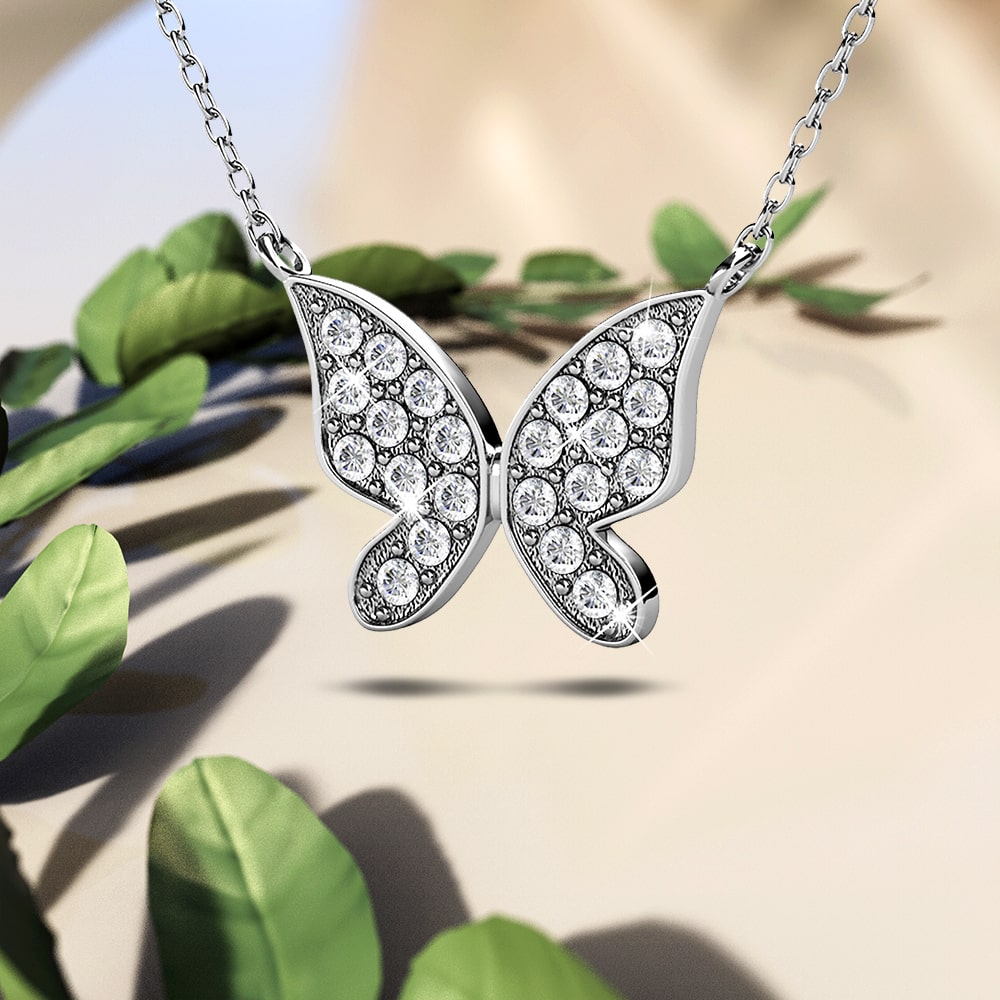 White Gold Sweet Butterfly Pendant Necklace Embellished with Crystals from Swarovski¬Æ