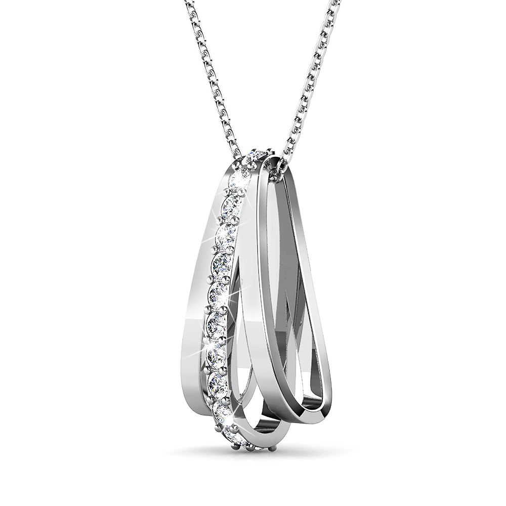 Sparkly Triple Round Necklace in White Gold Adorned With Swarovski Crystals