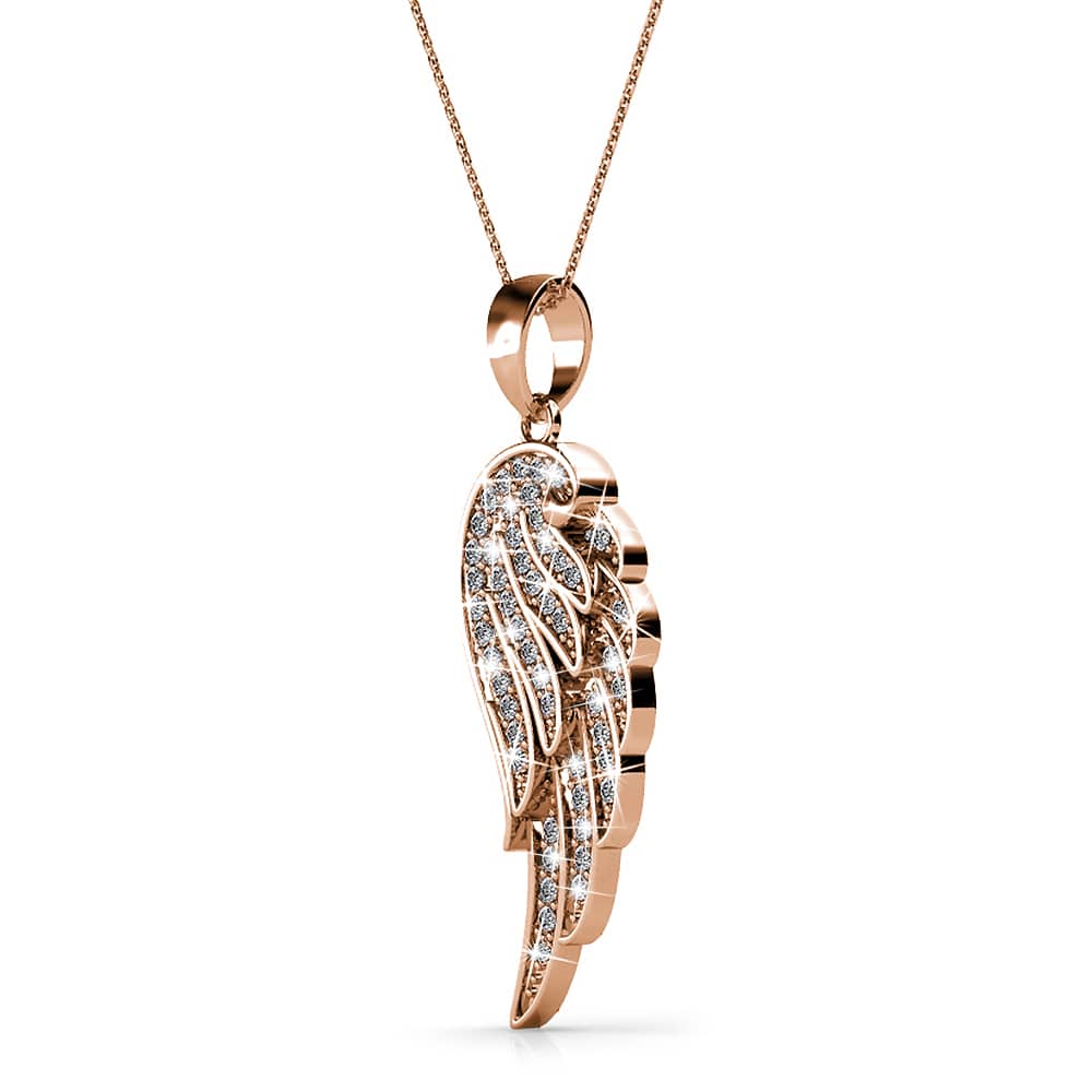 Fly High with Wing Pendant Necklace in Rose Gold Embellished with Crystals from Swarovski