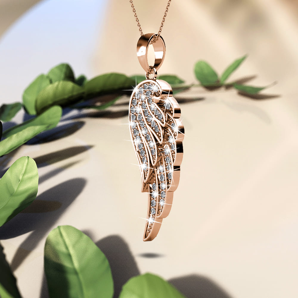 Fly High with Wing Pendant Necklace in Rose Gold Embellished with Crystals from Swarovski