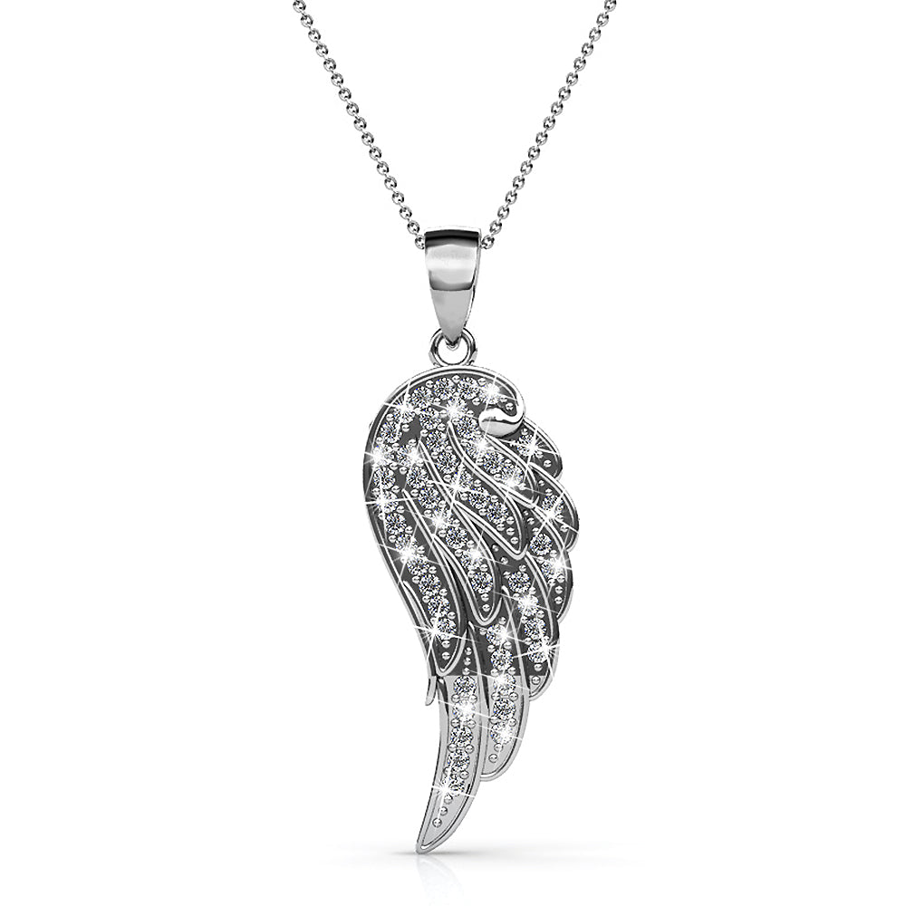 Fly High with Wing Pendant Necklace in White Gold Embellished with Crystals from Swarovski