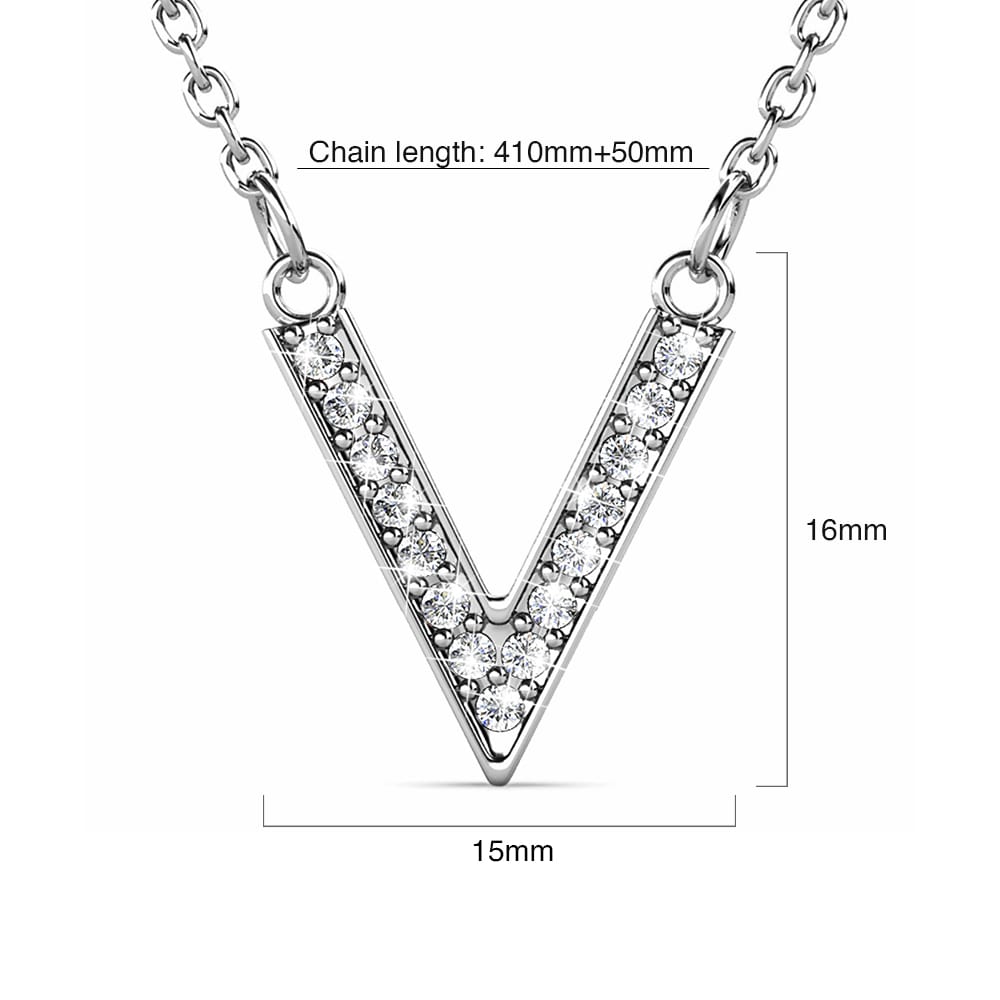 Luxury V Shaped Pendant Necklace in White Gold Embellished with Swarovski¬Æ Crystals