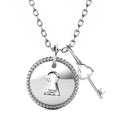 White Gold Pad Lock With Heart Keys Double Pendant Necklace Embellished with Swarovski Crystals