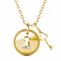 Gold Pad Lock With Heart Keys Double Pendant Necklace Embellished with Swarovski Crystals