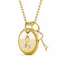 Gold Pad Lock With Heart Keys Double Pendant Necklace Embellished with Swarovski Crystals