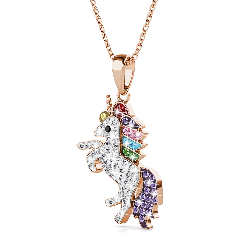 Rose Gold Chain With Rainbow Unicorn Embellished with Swarovski Crystals