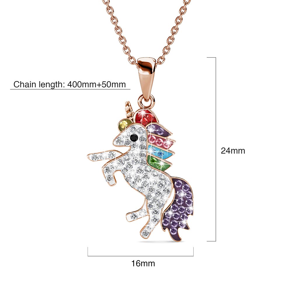 Rose Gold Chain With Rainbow Unicorn Embellished with Swarovski Crystals