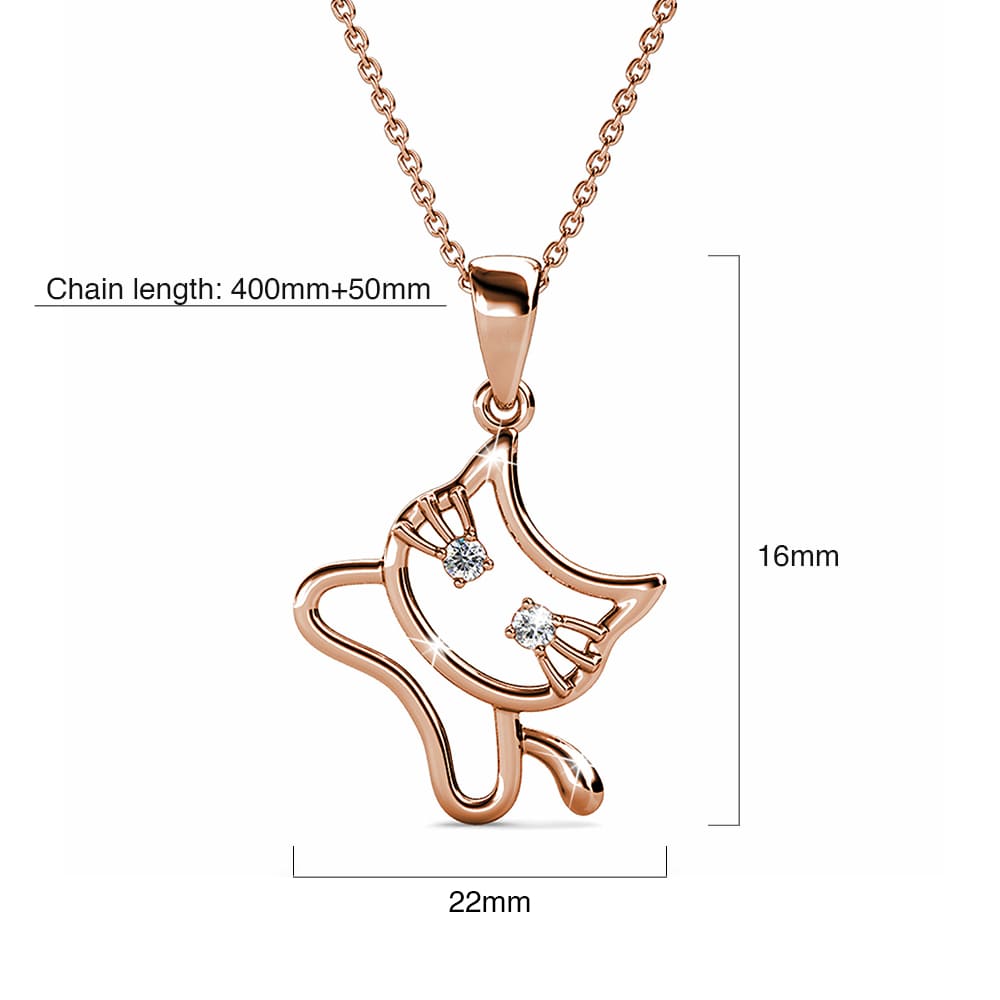 Rose Gold Feline Cat Necklace Embellished with Swarovski¬Æ Crystals