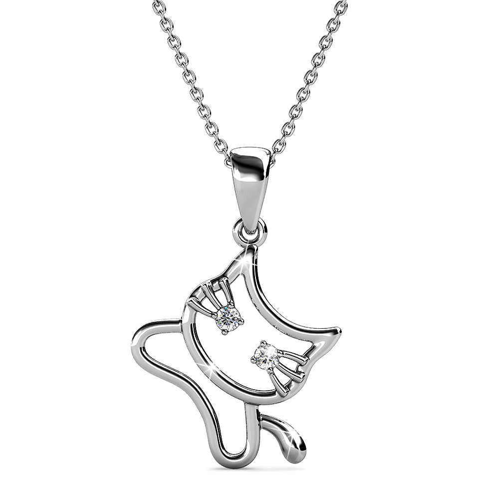 White Gold Feline Cat Necklace Embellished with Swarovski¬Æ Crystals