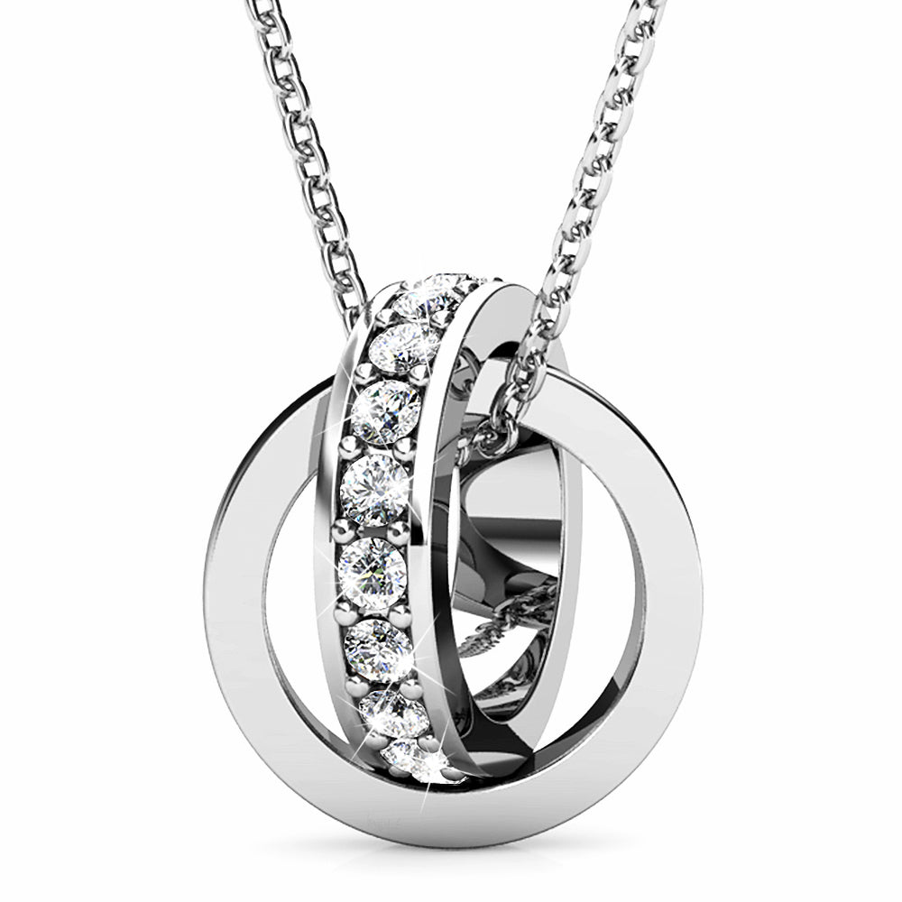 White Gold Interlock Ring Pendant Necklace Embellished with Swarovski¬Æ Crystals