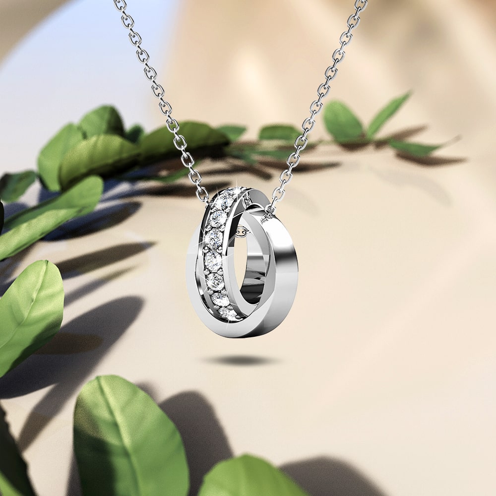 White Gold Interlock Ring Pendant Necklace Embellished with Swarovski¬Æ Crystals