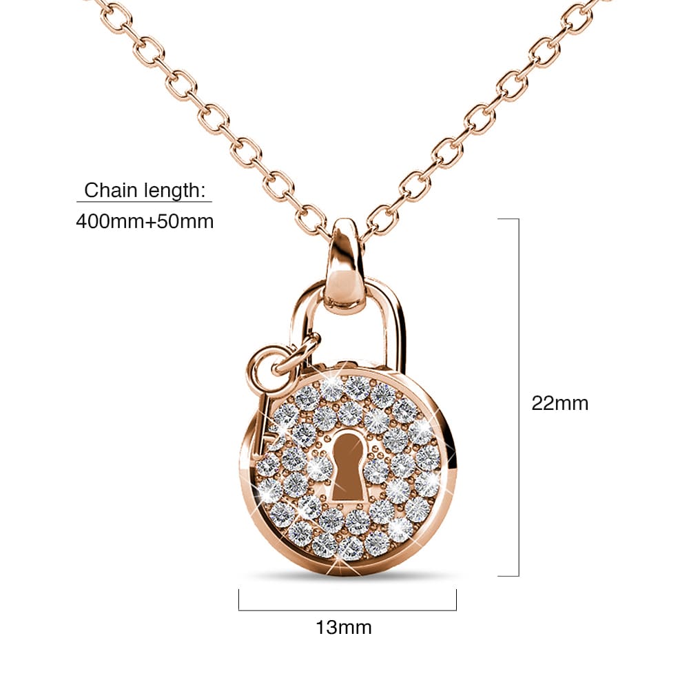 Rose Gold Pave Set Padlock Necklace Embellished with Swarovski Crystals