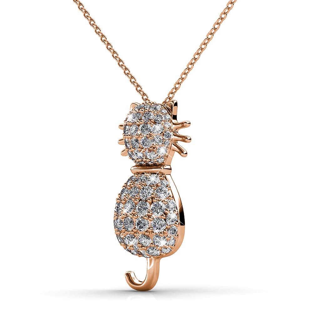 Rose Gold Pave Set Feline Cat Necklace Embellished with Swarovski¬Æ crystals