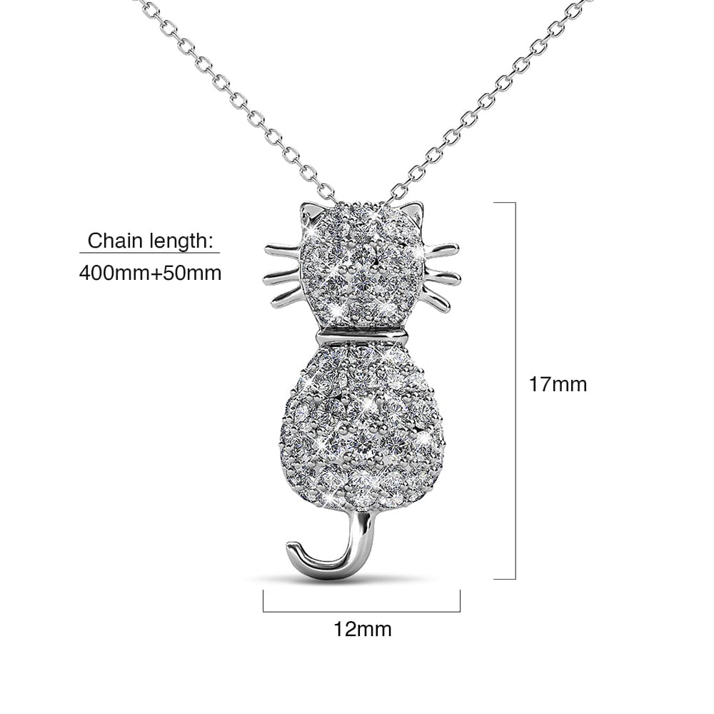 White Gold Pave Set Feline Cat Necklace Embellished with Swarovski¬Æ crystals