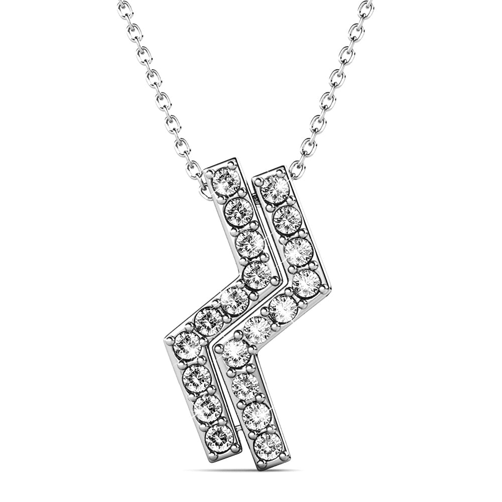 Zigzag Pendant Necklace in White Gold Embellished with Swarovski¬Æ crystals