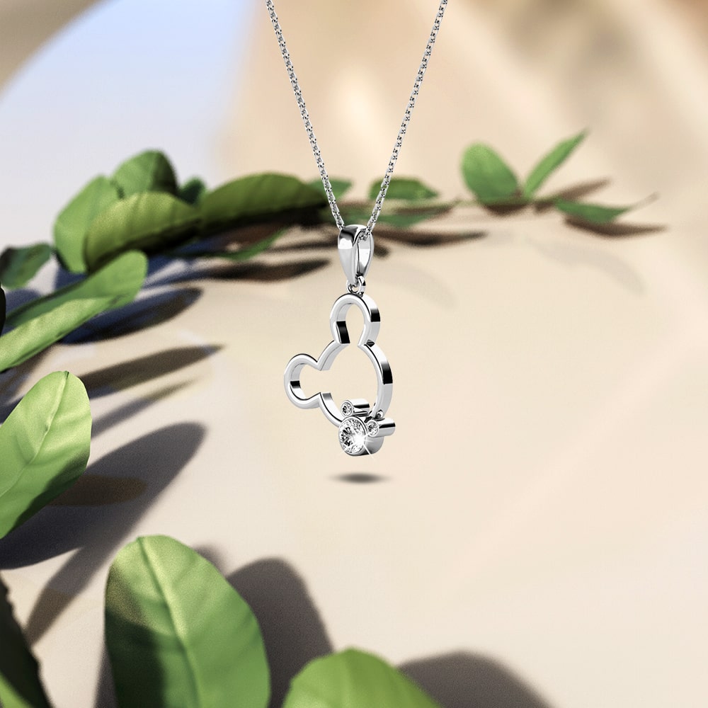 Happy Mickey Periwinkle Teardrop Necklace Embellished with Crystals from Swarovski¬Æ in White Gold