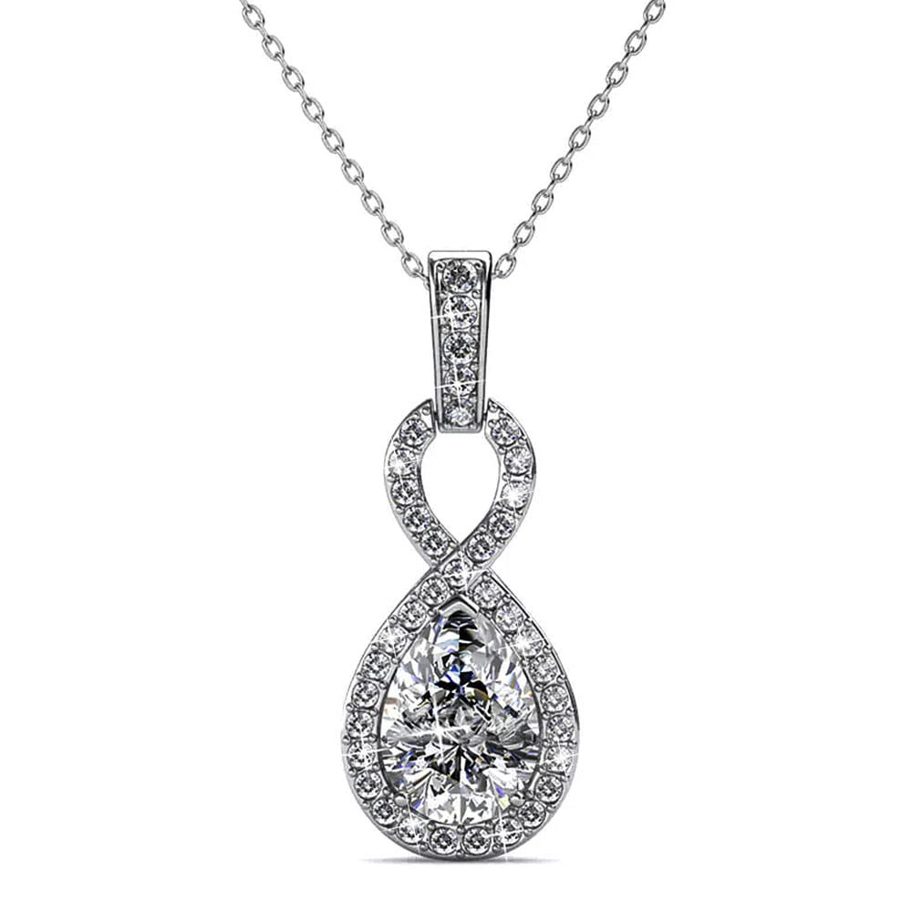 White Gold Eternal Twist Drop Pendant Necklace Embellished with Swarovski Crystals