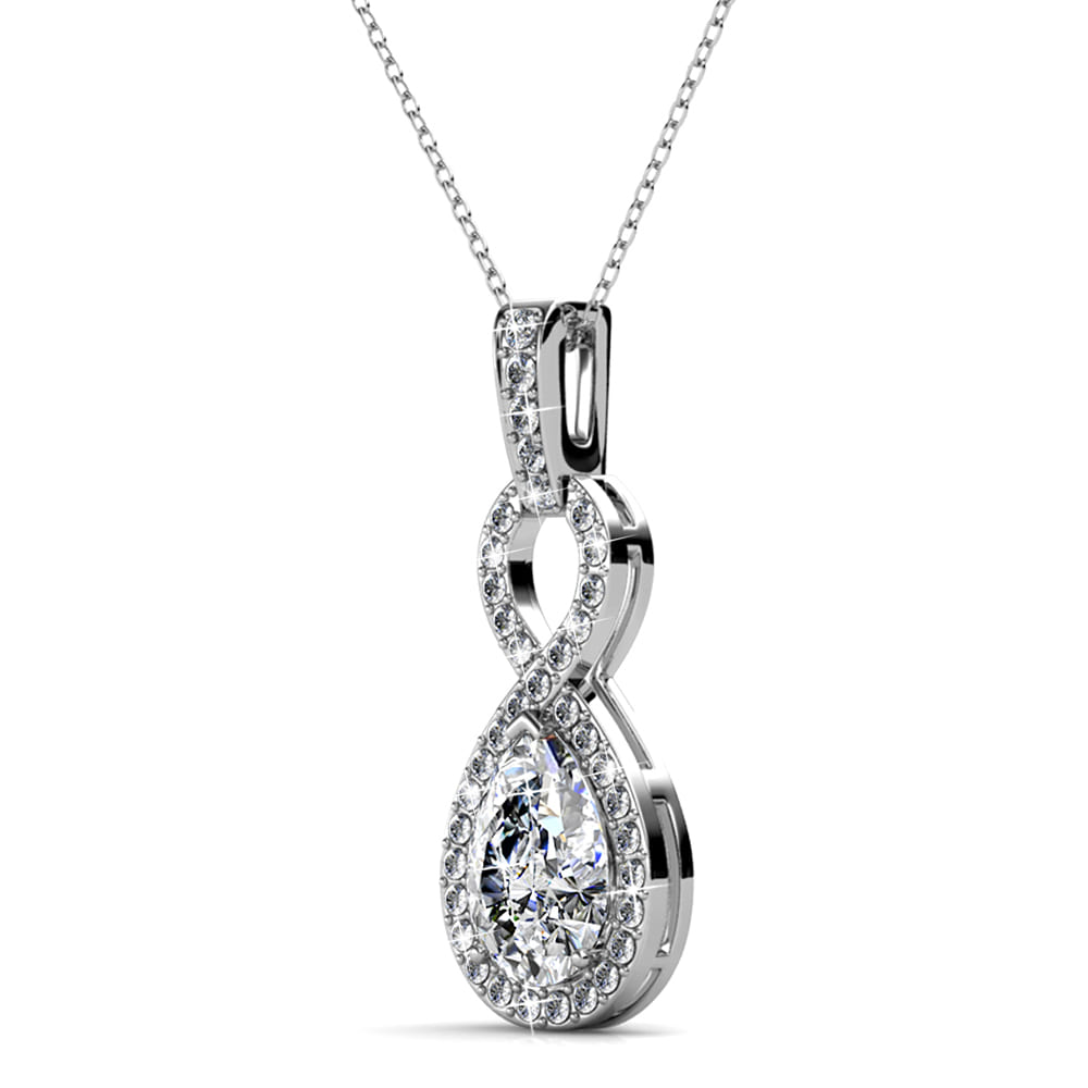 White Gold Eternal Twist Drop Pendant Necklace Embellished with Swarovski Crystals