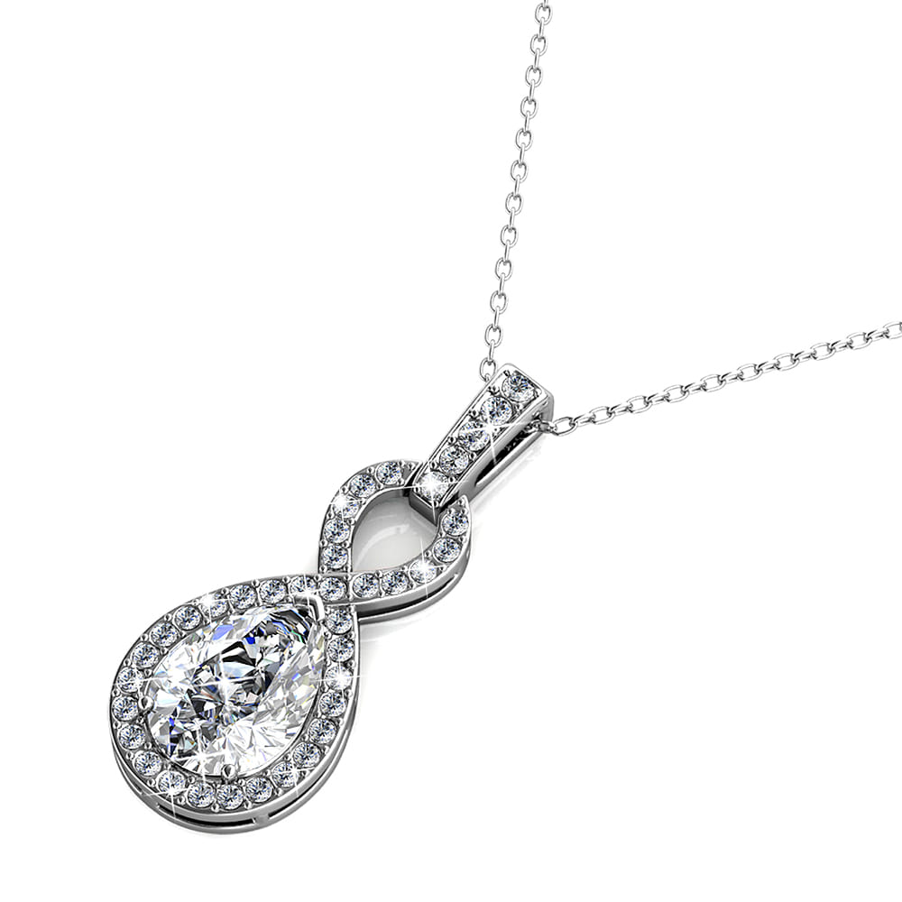 White Gold Eternal Twist Drop Pendant Necklace Embellished with Swarovski Crystals